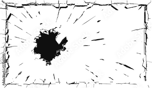 Halftone cracked glass window vector transparent background, broken glass effect, abstract design, shattered glass texture, glass cracks, transparent texture, modern glass art