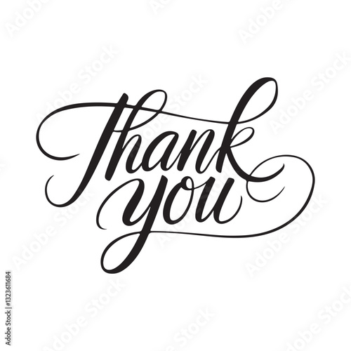 Elegant 'Thank You' calligraphy in black script, isolated on white background, perfect for greeting cards, invitations, and appreciation messages.​

