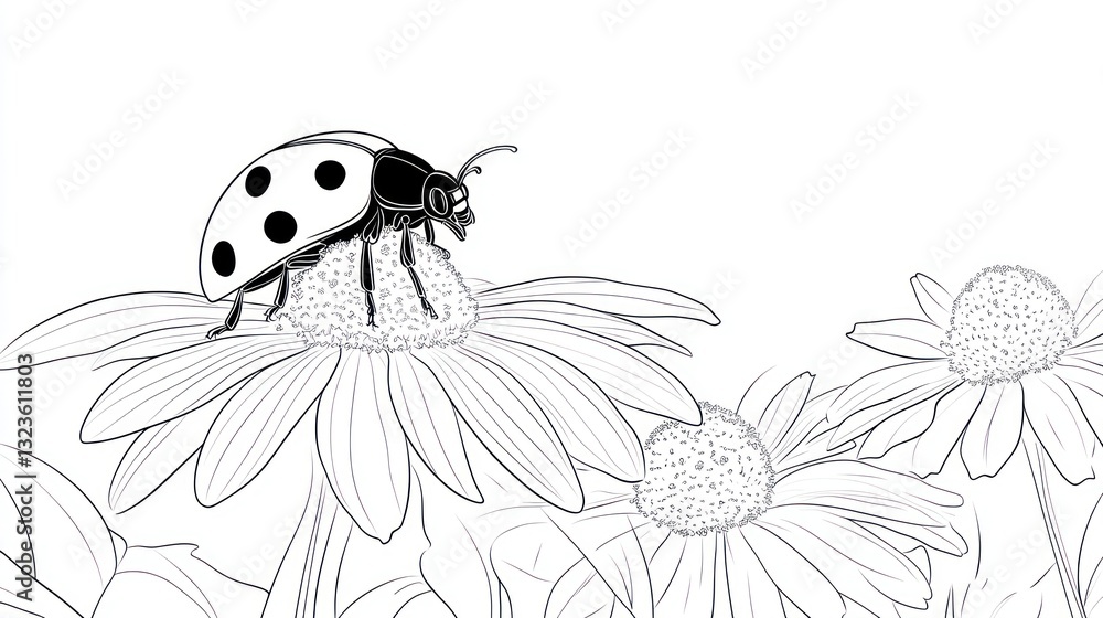 Ladybug on daisy, garden background, nature illustration, coloring page (1) Ladybug on daisy, garden background, nature illustration, coloring page (1)