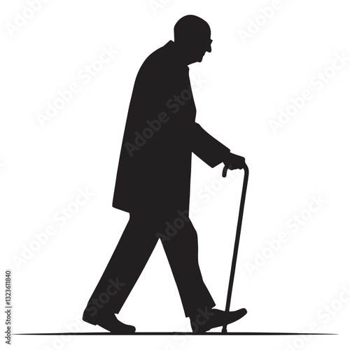 Silent Watcher Walking Oldman silhouette, observing the world with knowing eyes - Oldman illustration - Minimalist Walking Oldman vector - Thoughtful elder
