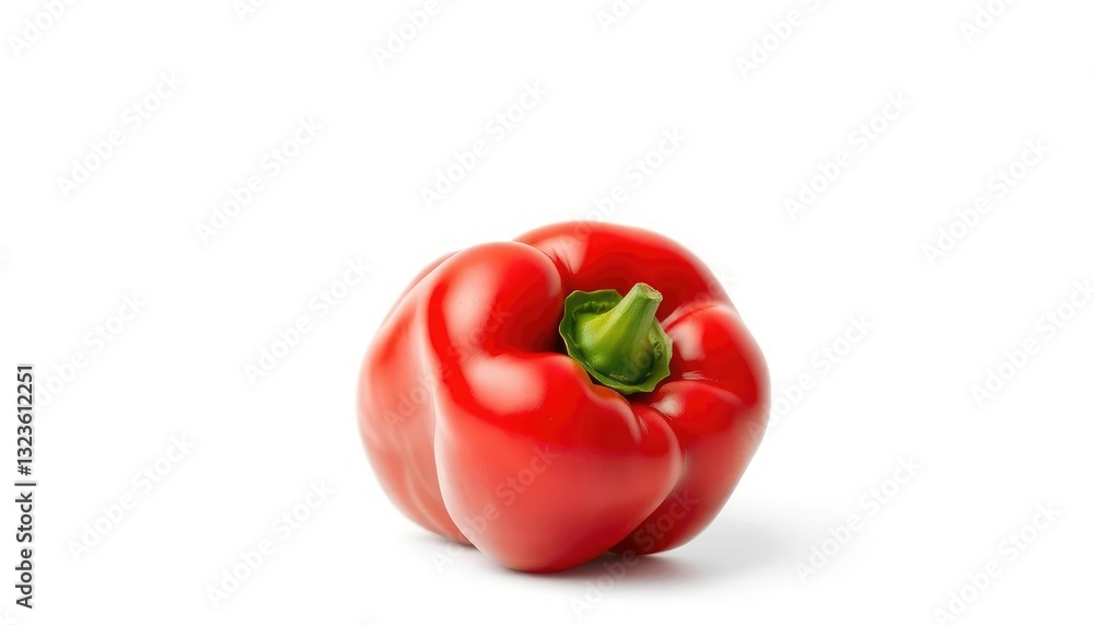 A vibrant, single red bell pepper isolated on pure white, macro, background A vibrant, single red bell pepper isolated on pure white, macro, background