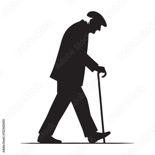 Legendary Walking Oldman silhouette, a keeper of stories and history - Oldman illustration - Minimalist Walking Oldman vector - Storytelling elder
