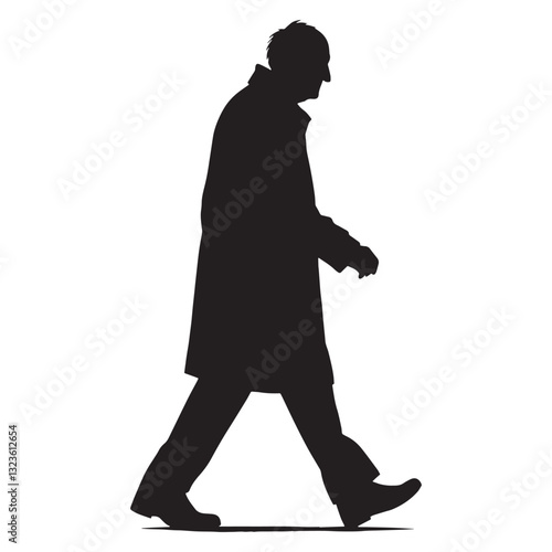 Aged Traveler Walking Oldman silhouette, a wanderer of past and present - Oldman illustration - Minimalist Walking Oldman vector - Seasoned soul
