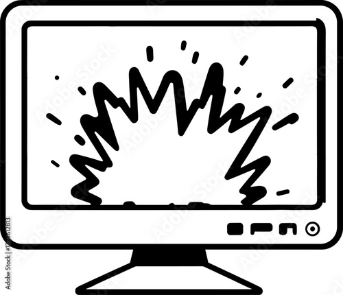 Exploding Screen: A Graphic Illustration of System Failure and Digital Disruption on a Computer Monitor