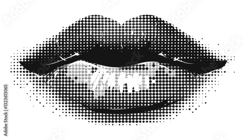 Halftone vector female lips, pop art, retro style, abstract mouth, comic lips, vintage aesthetic, graphic design, bold lipstick, beauty icon, modern illustration