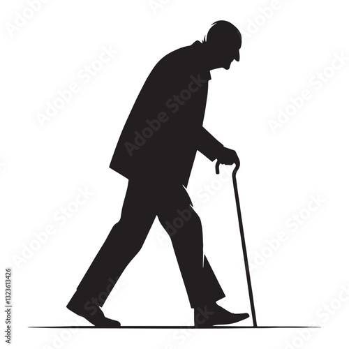 Curious Walking Oldman silhouette, still seeking knowledge with every step - Oldman illustration - Minimalist Walking Oldman vector - Reflective soul
