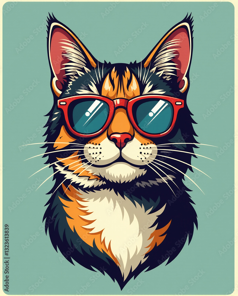 Obraz premium Hipster Cat with Mustache and Glasses