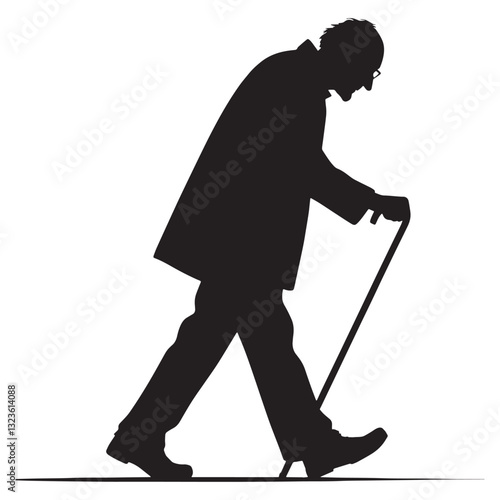 Humble Walking Oldman silhouette, a reminder of a life well-lived - Oldman illustration - Minimalist Walking Oldman vector - Aging soul
