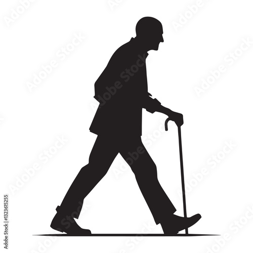 Stoic Walking Oldman silhouette, unshaken by the passage of time - Oldman illustration - Minimalist Walking Oldman vector - Aging man
