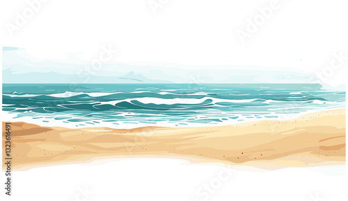 Sand vector, beach scenery isolated on transparent background, sea coast, tropical sand, ocean shore, summer getaway, calm beach, nature landscape