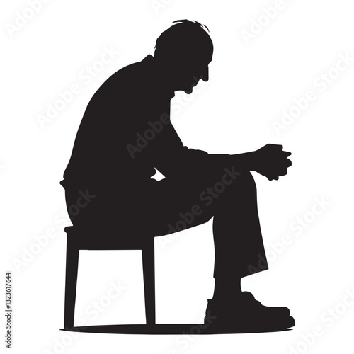 Frail but Wise Sitting Oldman silhouette, a reminder of life’s journey – Oldman illustration – Minimalist Sitting Oldman vector – Aging soul
