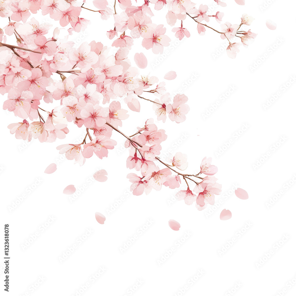 Fototapeta premium Sakura Blossoms: Delicate cherry blossoms in full bloom cascade across a crisp composition, celebrating the fleeting beauty of spring.