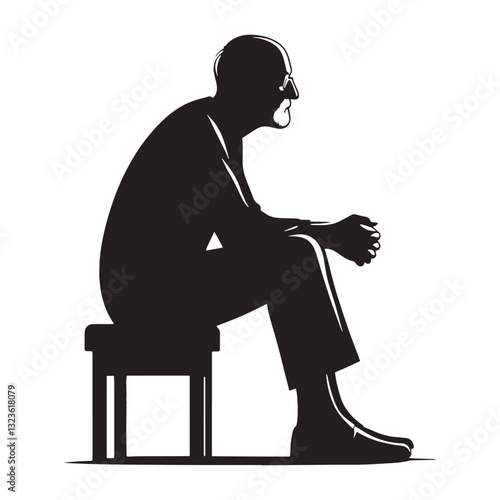 Reflective Elder Sitting Oldman silhouette, lost in his own thoughts – Oldman illustration – Minimalist Sitting Oldman vector – Thoughtful man
