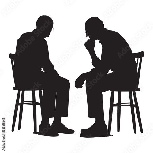 Weathered Sitting Oldman silhouette, a life full of experiences and lessons – Oldman illustration – Minimalist Sitting Oldman vector – Veteran figure
