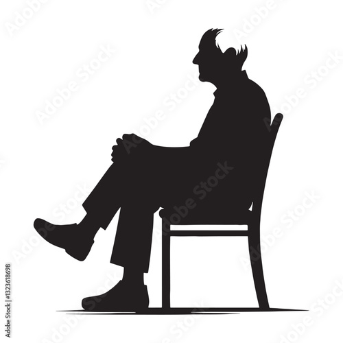 Resilient Sitting Oldman silhouette, a lifetime of endurance in his posture – Oldman illustration – Minimalist Sitting Oldman vector – Strong elder

