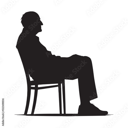 Solemn Sitting Oldman silhouette, reflecting on life's journey – Oldman illustration – Minimalist Sitting Oldman vector – Aging philosopher
