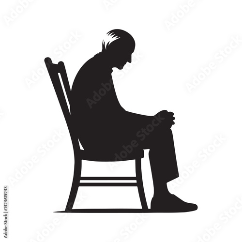 Melancholic Sitting Oldman silhouette, gazing into the distance – Oldman illustration – Minimalist Sitting Oldman vector – Memory keeper
