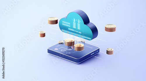 Wallpaper Mural Isometric Cloud Computing Digital Illustration of a Server and Data Storage with Pixelated Effect on a Blue Background Torontodigital.ca