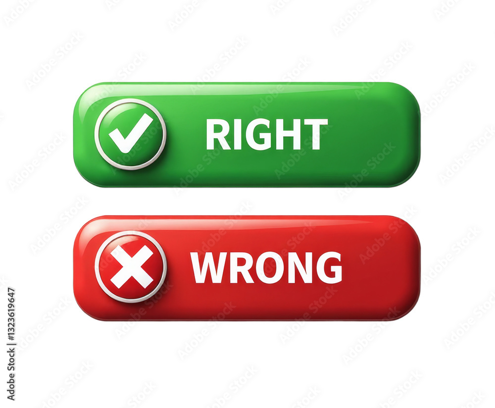 Right and Wrong Buttons with Check Mark and X on transparent background Right and Wrong Buttons with Check Mark and X on transparent background