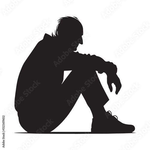 Classic Sitting Oldman silhouette, a timeless portrayal of wisdom – Oldman illustration – Minimalist Sitting Oldman vector – Aging man
