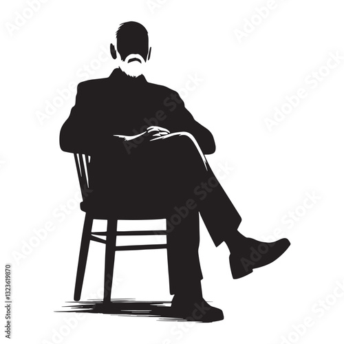 Elderly Sitting Oldman silhouette, observing the world with wise eyes – Oldman illustration – Minimalist Sitting Oldman vector – Thoughtful presence
