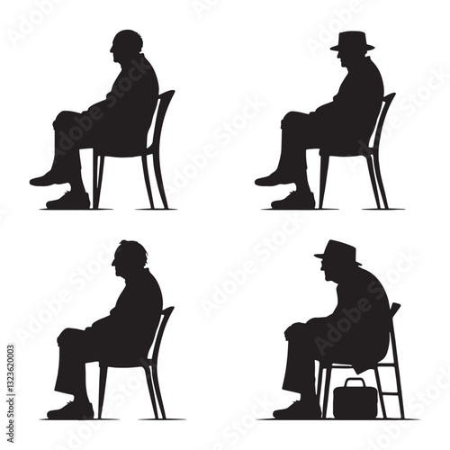 Wise Sitting Oldman silhouette, a symbol of patience and knowledge – Oldman illustration – Minimalist Sitting Oldman vector – Aging figure
