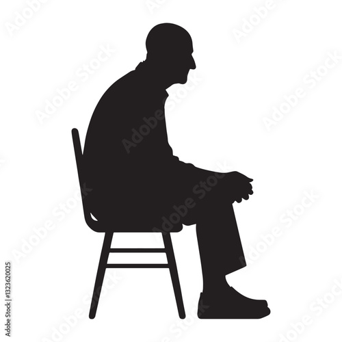 Thoughtful Sitting Oldman silhouette, lost in deep contemplation – Oldman illustration – Minimalist Sitting Oldman vector – Reflective elder
