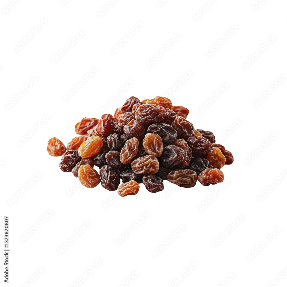 A collection of raisins in various shades forms a distinct cluster, showcasing their unique textures and natural sweetness. A collection of raisins in various shades forms a distinct cluster, showcasing their unique textures and natural sweetness.