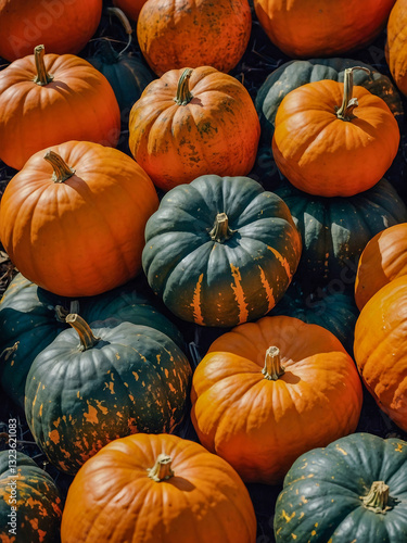 Colorful orange pumpkins in an autumn arrangement photo