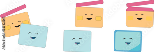 Funny rectangular shapes cute cartoon character for kids education, kindergarten, preschool. Cartoon characters with happy faces and different shapes. Vector illustration 