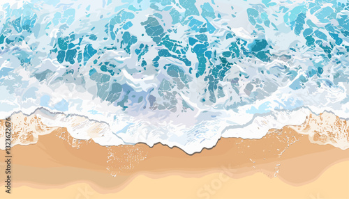 Summer holiday vacation, waves on the sand beach, top view, isolated on white, transparent background, beach concept, ocean, sand, travel, coastal, beach vibes