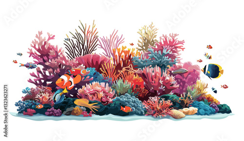 Tropical coral reef, sea fish, beautiful underwater world, isolated on white transparent background, marine life, ocean animals, coral, reef fish, nature, aquatic ecosystem