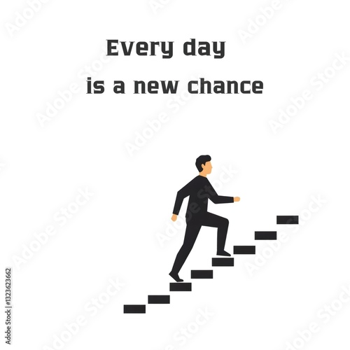Businessman climbing stairs towards new opportunities and success