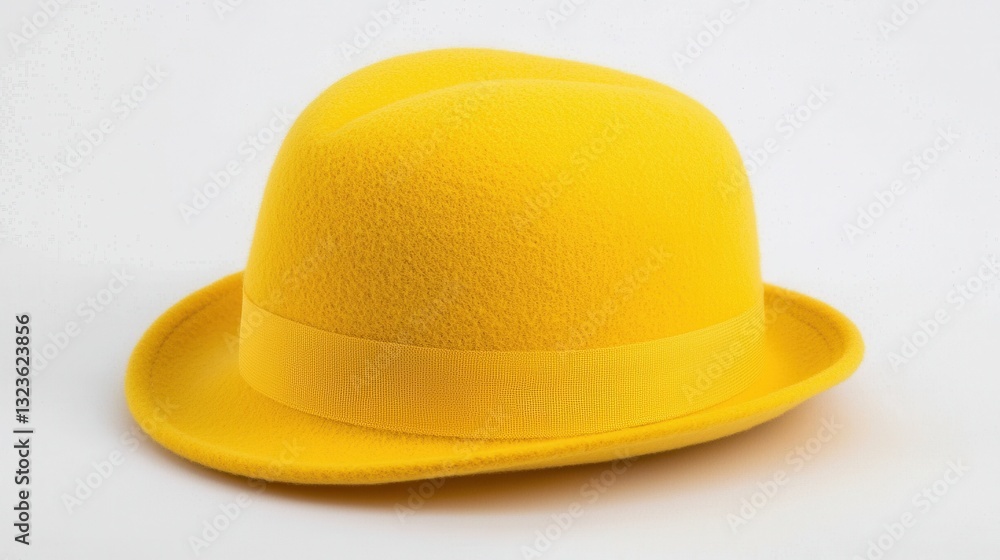 Bright Yellow Felt Hat with Wide Brim and Soft Texture on White Background Bright Yellow Felt Hat with Wide Brim and Soft Texture on White Background
