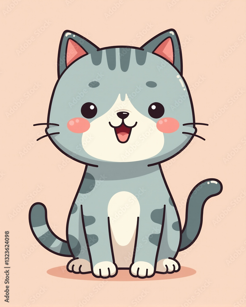 Whimsical Kawaii Cat: Playful Feline Illustration for Tees Whimsical Kawaii Cat: Playful Feline Illustration for Tees