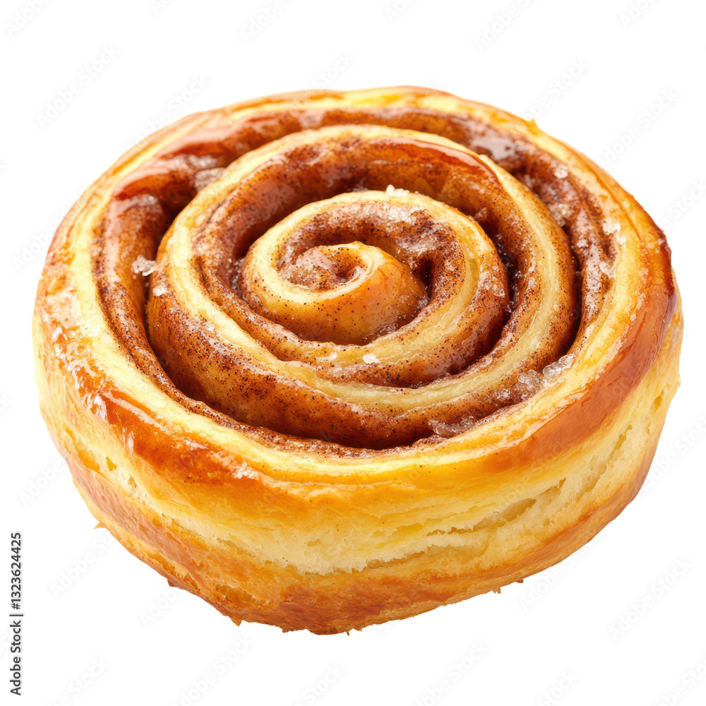 Fototapeta premium Cinnamon Swirl Delight: A freshly baked cinnamon roll, a sweet treat with a perfect swirl, ready to indulge, warm, and delicious.