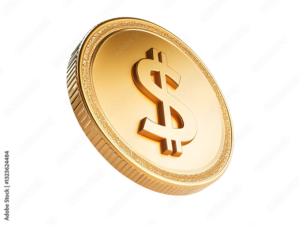 shiny gold coin with dollar sign, symbolizing wealth and prosperity, is depicted in 3D style. coin reflective surface adds sense of luxury and value shiny gold coin with dollar sign, symbolizing wealth and prosperity, is depicted in 3D style. coin reflective surface adds sense of luxury and value