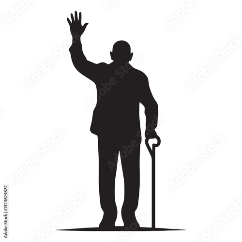 Endearing Waving Oldman silhouette, spreading love through his wave - Oldman illustration - Minimalist Waving Oldman vector - Gentle soul
