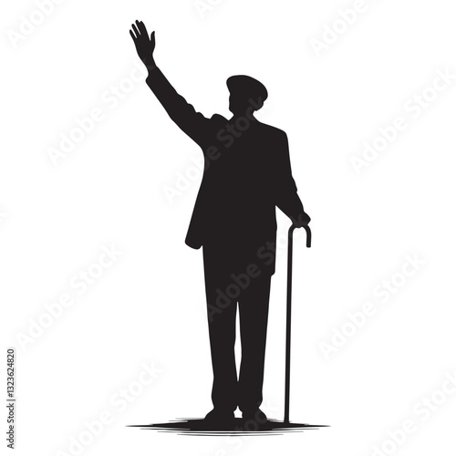 Nostalgic Waving Oldman silhouette, lost in fond memories - Oldman illustration - Minimalist Waving Oldman vector - Sentimental elder
