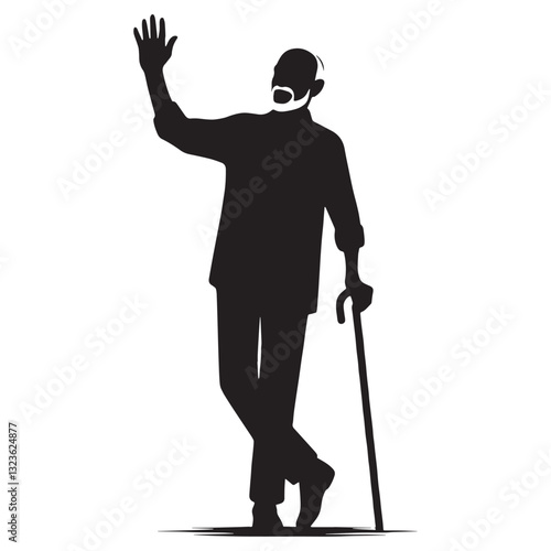 Grateful Waving Oldman silhouette, acknowledging a life full of blessings - Oldman illustration - Minimalist Waving Oldman vector - Thankful figure
