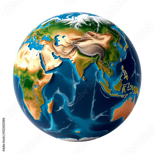 Stylized Earth Globe with Textured Continents and Transparent Background