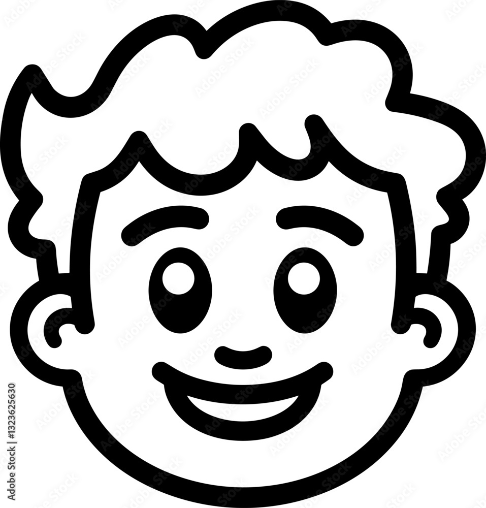 Cheerful Boy Cartoon Portrait - A Simple Line Art Vector Illustration Cheerful Boy Cartoon Portrait - A Simple Line Art Vector Illustration