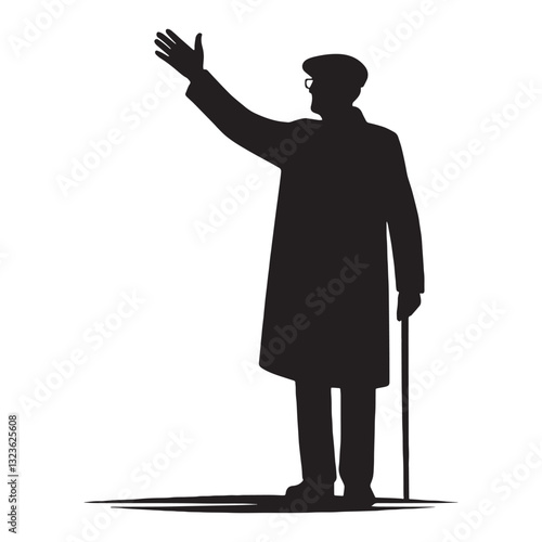 Celebratory Waving Oldman silhouette, expressing happiness through a simple motion - Oldman illustration - Minimalist Waving Oldman vector - Festive figure
