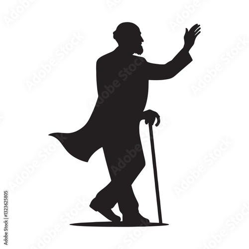 Softhearted Waving Oldman silhouette, sending warmth through a wave - Oldman illustration - Minimalist Waving Oldman vector - Gentle elder
