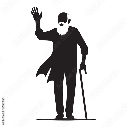 Relaxed Waving Oldman silhouette, acknowledging the moment with ease - Oldman illustration - Minimalist Waving Oldman vector - Peaceful elder
