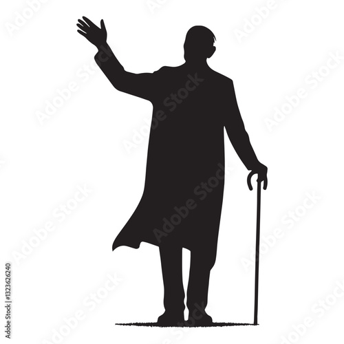 Classic Waving Oldman silhouette, a traditional gesture of goodwill - Oldman illustration - Minimalist Waving Oldman vector - Timeless figure
