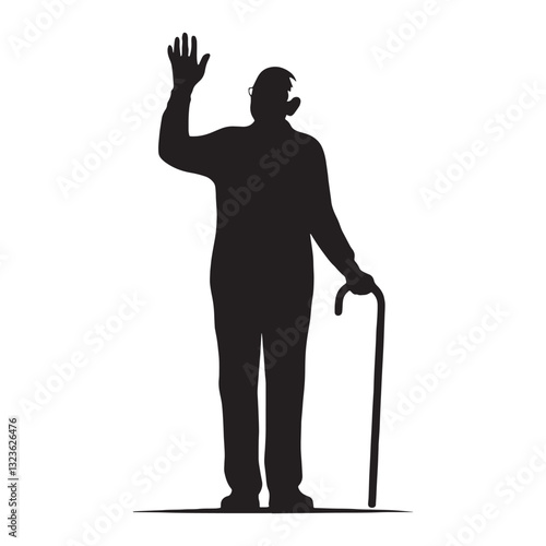 Wistful Waving Oldman silhouette, remembering moments of the past - Oldman illustration - Minimalist Waving Oldman vector - Thoughtful elder
