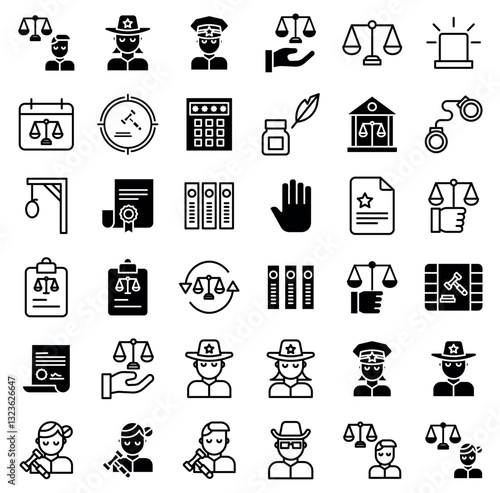 Justice & Law Enforcement Icons – Outline & Solid Vector Set