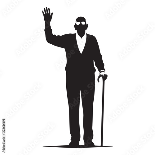 Happy Waving Oldman silhouette, greeting the world with open arms - Oldman illustration - Minimalist Waving Oldman vector - Joyful elder
