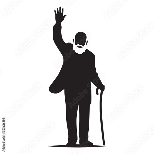 Friendly Waving Oldman silhouette, a gesture of warmth and kindness - Oldman illustration - Minimalist Waving Oldman vector - Farewell figure
